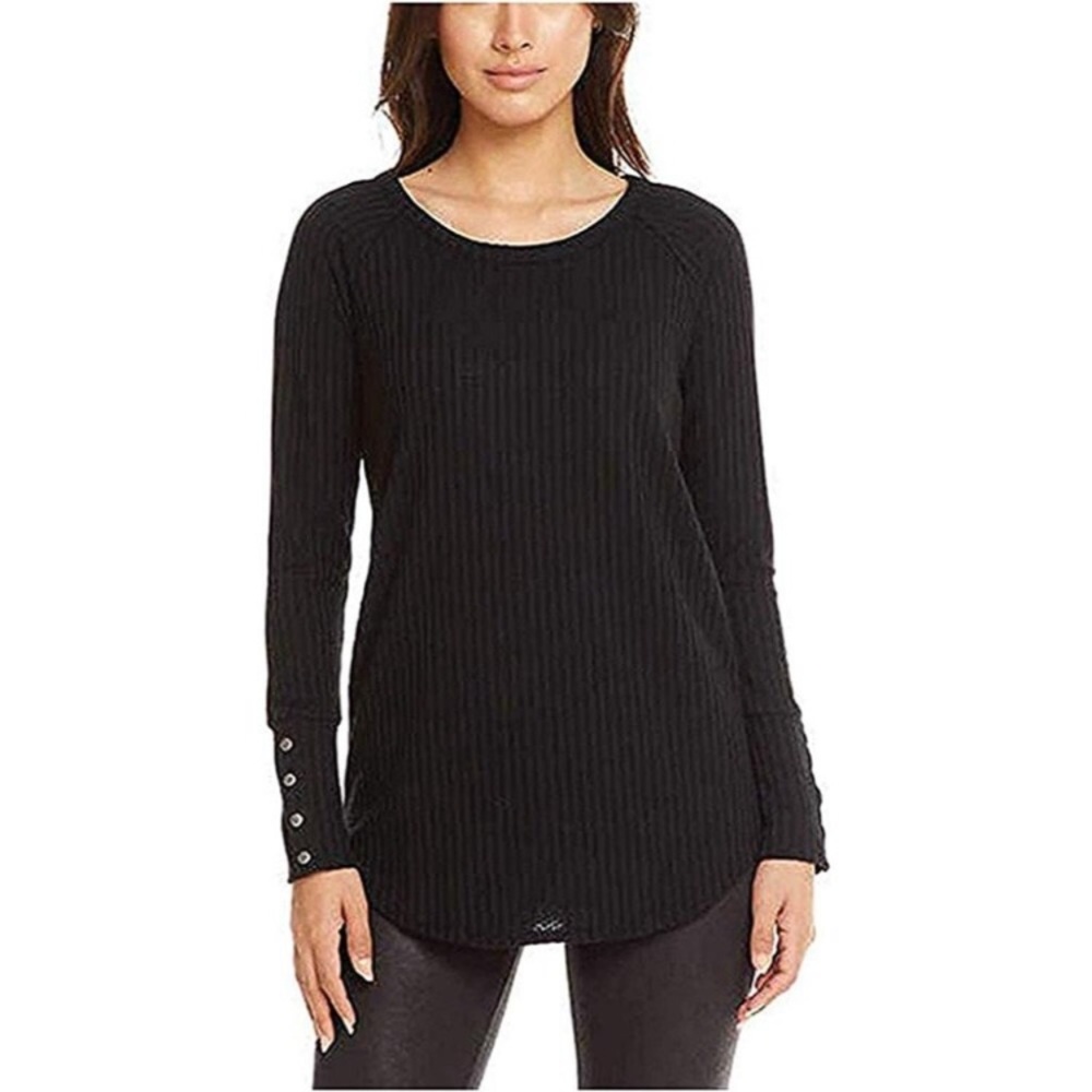 Chaser Black Thermal Waffle Knit Long Sleeve Henley Sweater